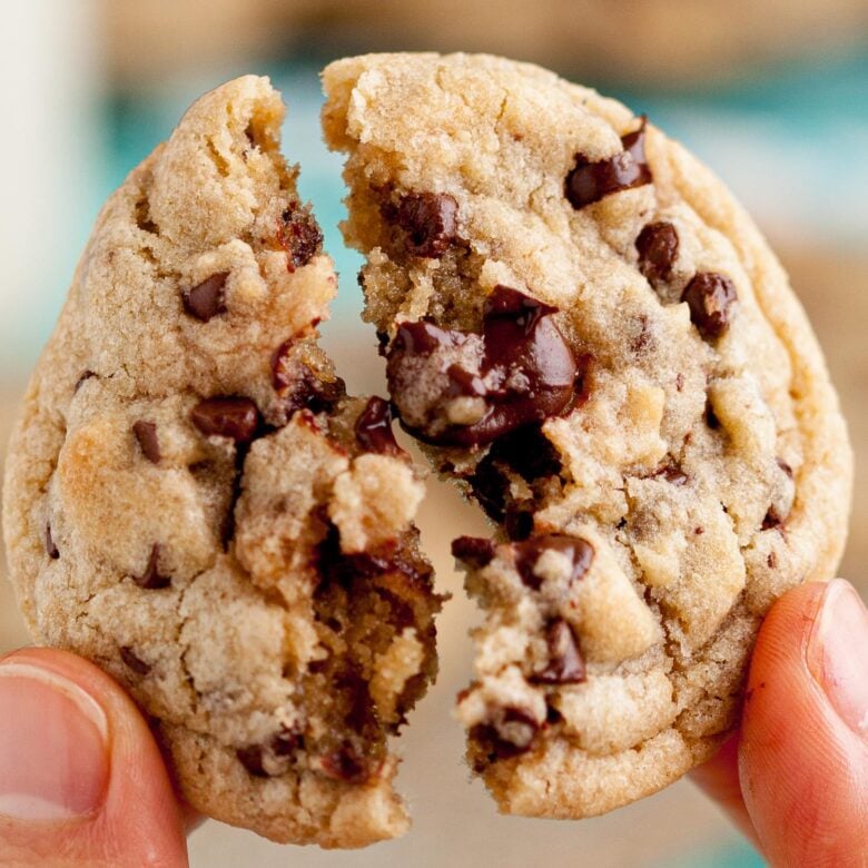 Bakery Style Chocolate Chip Cookies split in half