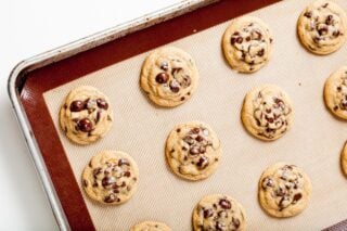 Bakery Style Chocolate Chip Cookies on Baking Sheet