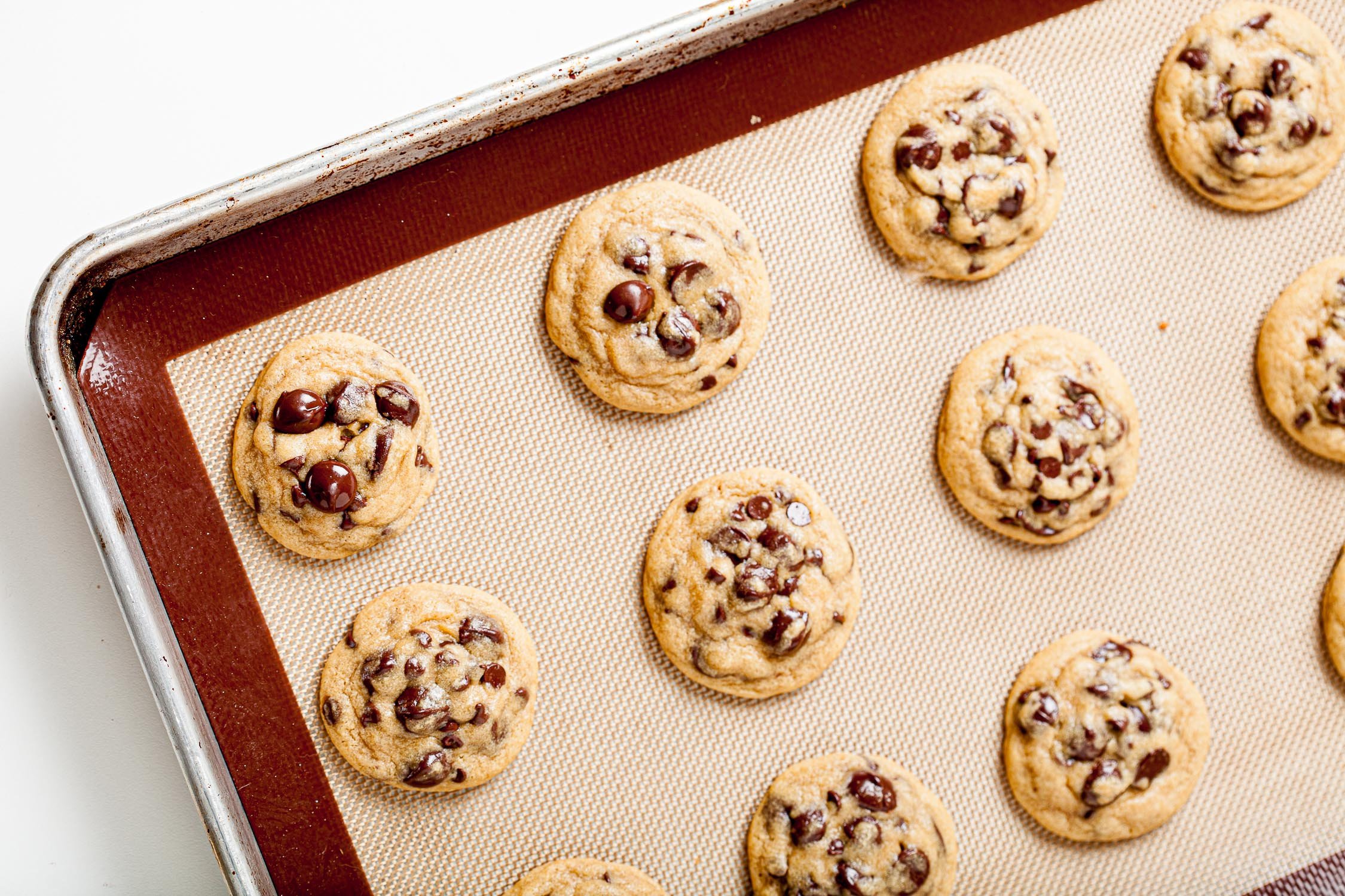 Bakery Style Chocolate Chip Cookies on Baking Sheet