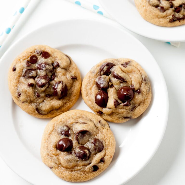 chocolate chip cookies on a white plate