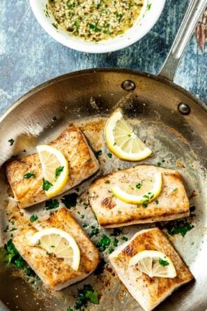 Mahi Mahi Fillets in Pan with Lemon Butter Sauce.