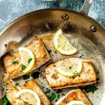 Mahi Mahi Fillets in Pan with Lemon Butter Sauce.