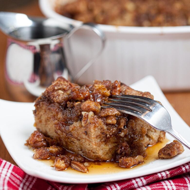 French Toast Casserole on a Plate with Fork
