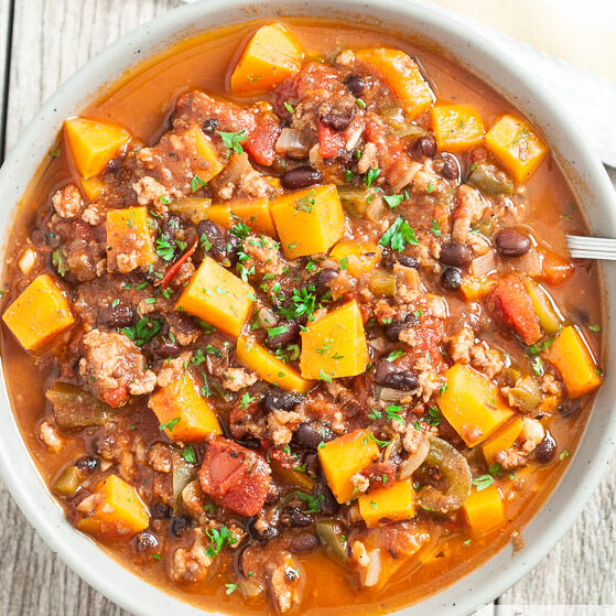 butternut squash chili, chili recipe, healthy chili