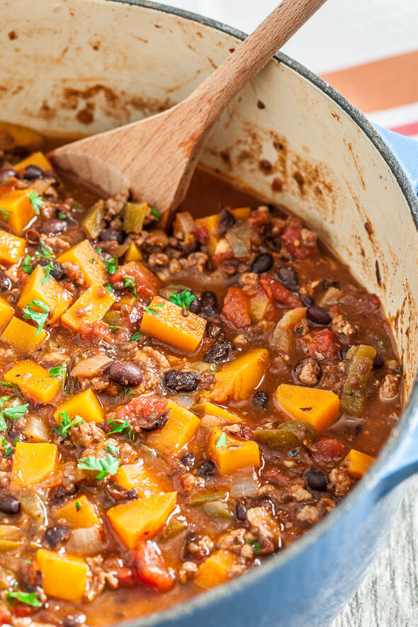butternut squash chili, chili recipe, healthy chili
