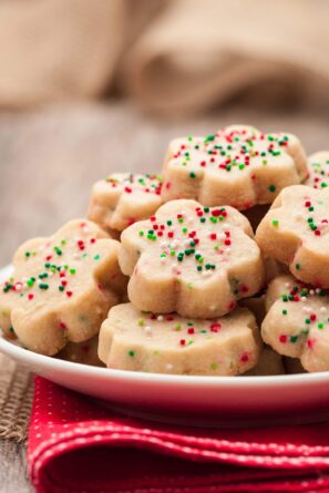 shortbread cookies with colorful sprinkles.