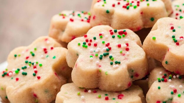shortbread cookies with colorful sprinkles.