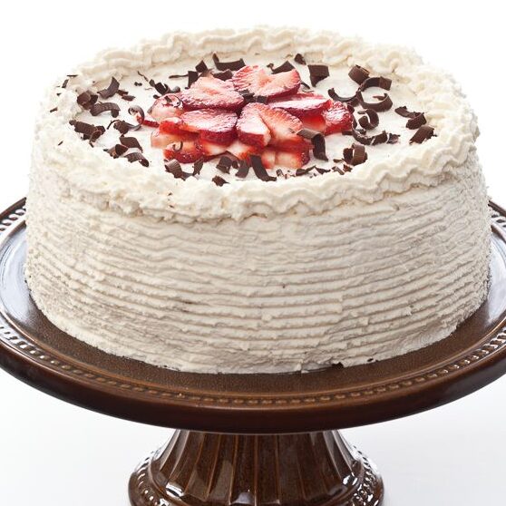 stabilized whipped cream on chocolate cake