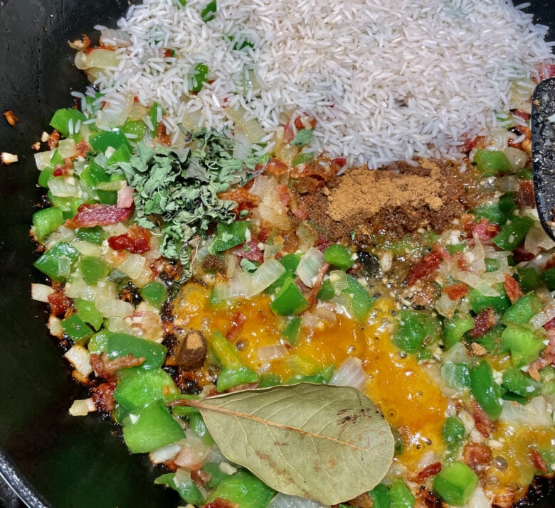 Cuban Rice and Beans Ingredients in a Pan