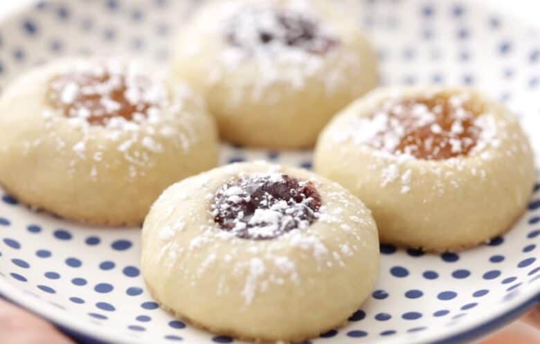 jam thumbprint cookies on a plate