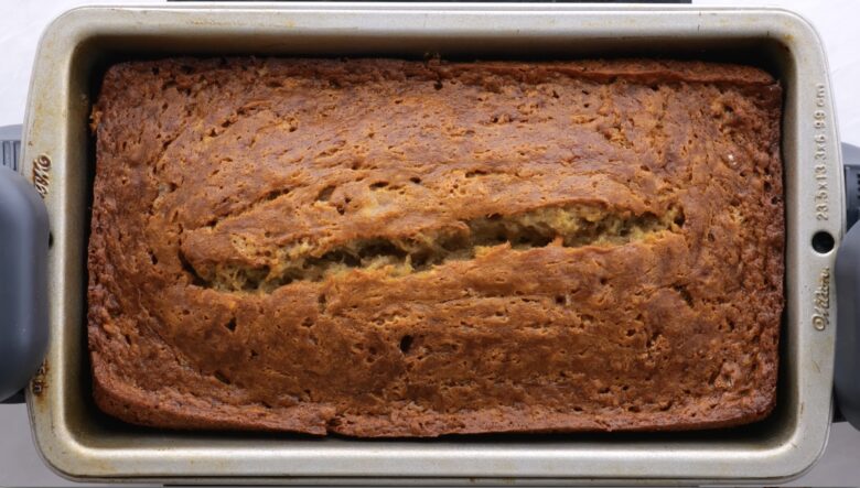 banana bread loaf in pan