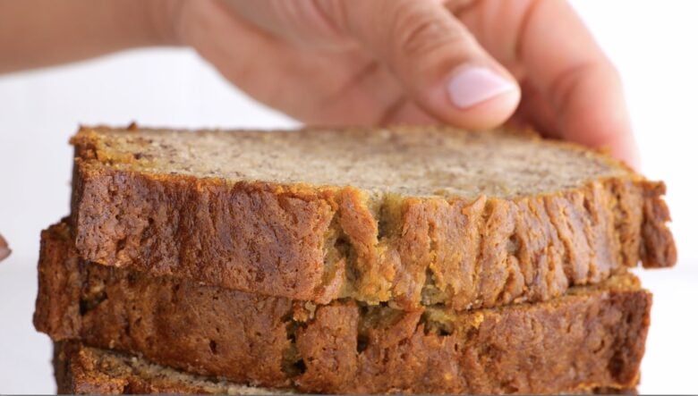 Banana Bread Slices Being Served