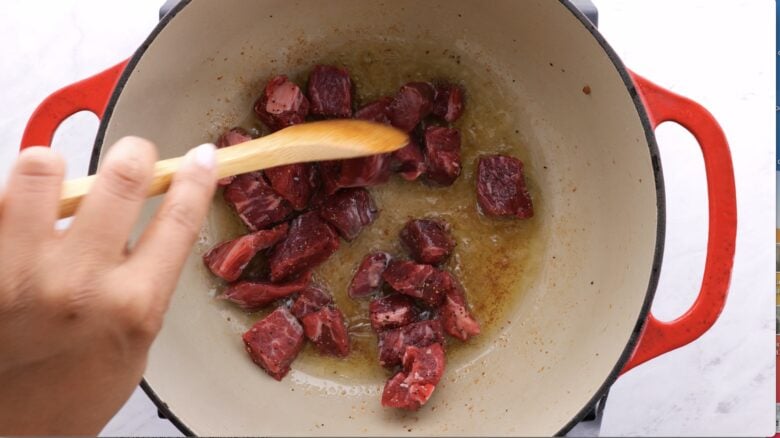 beef being browned.