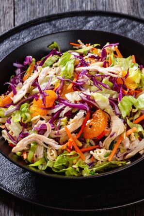 Chinese Chicken Salad on a black plate