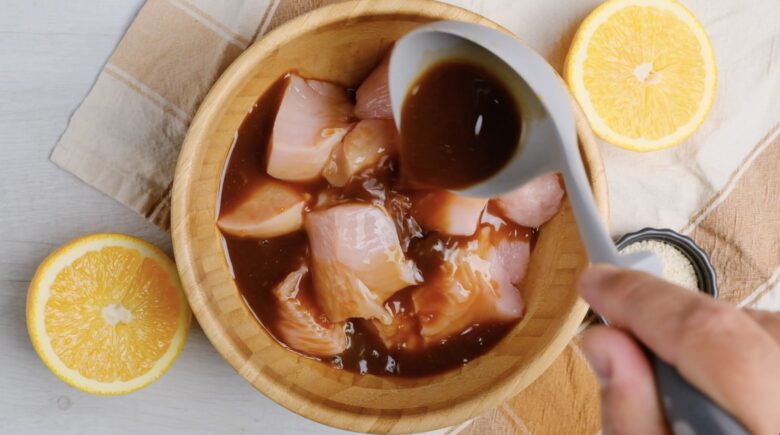 Orange Chicken Chicken Pieces Marinating