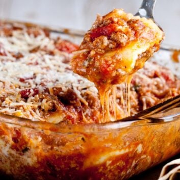 Baked Ravioli Casserole in a dish.