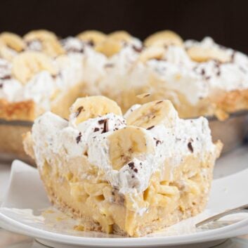 a slide of the best banana cream pie on a plate