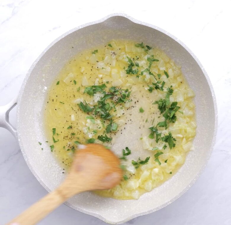 Branzino Lemon Butter Sauce in Pan.