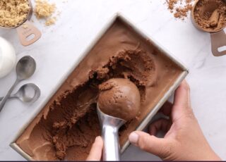 chocolate ice cream being scooped