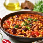 Chili with black beans and corn in a bowl