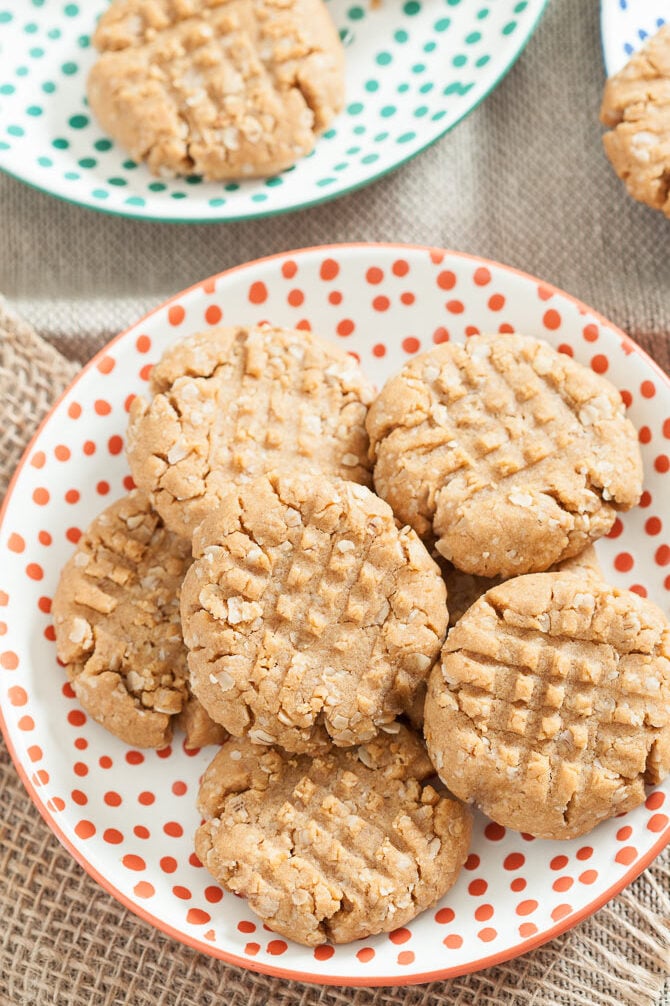 a plate of peanut butter oatmeal cookies