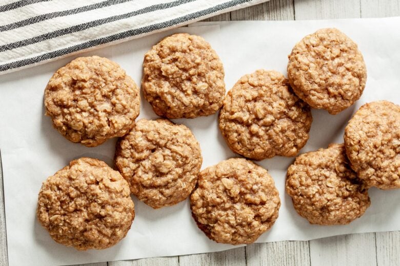 baked oatmeal cookies on parchment paper