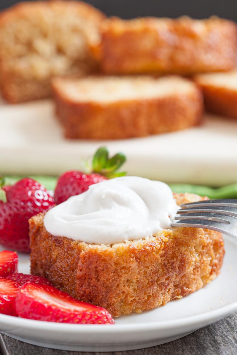 Pineapple cake with whipped cream and strawberries