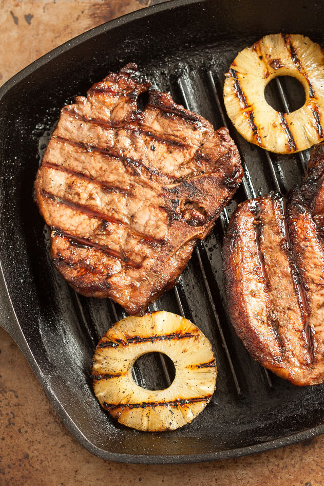 Hawaiian Grilled Pork Chops on a grill