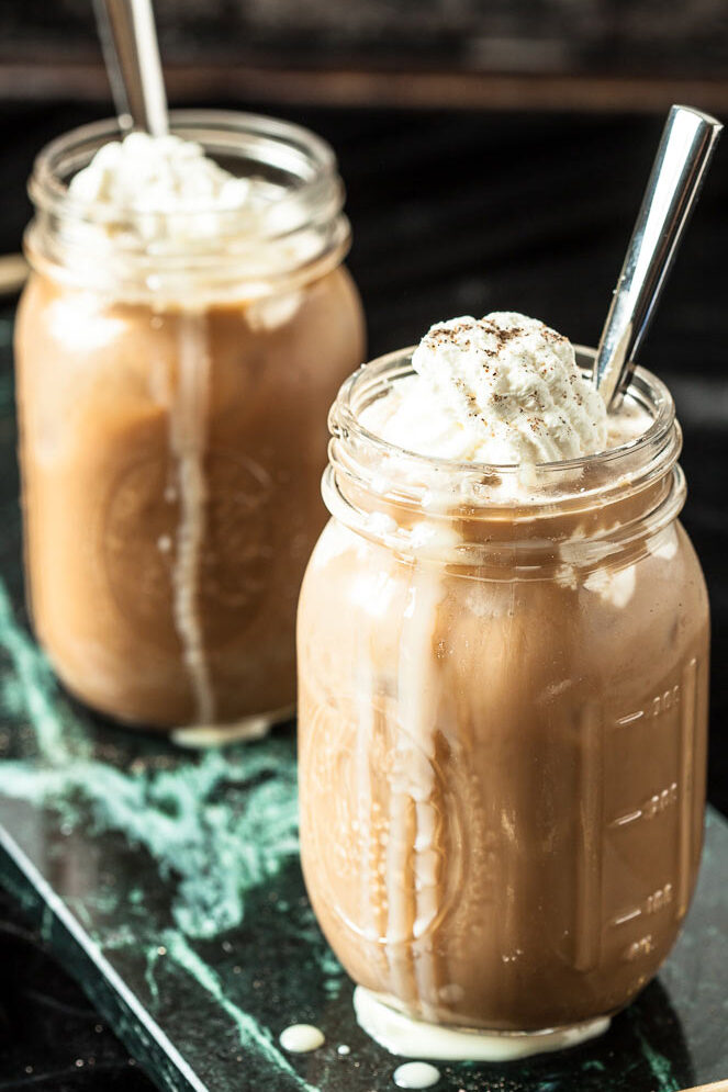 thai iced coffee recipe in glass mugs