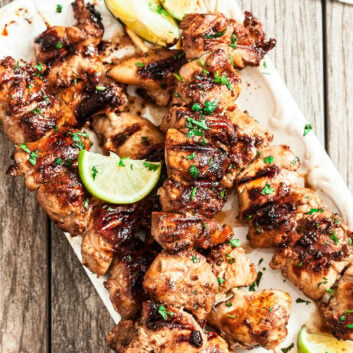 Chicken kabobs with honey lime marinade on a plate
