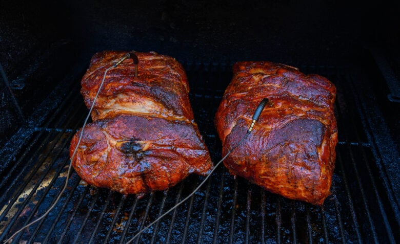 smoked pork on the smoker