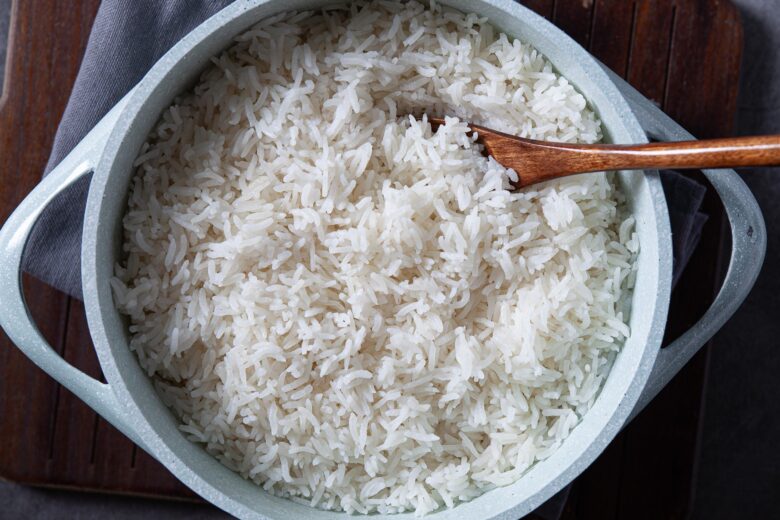 Jasmine rice in a pot