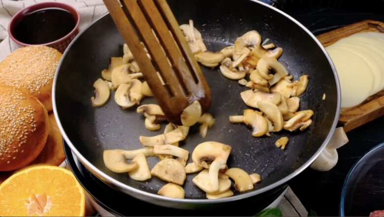 sauteed mushrooms in a pan