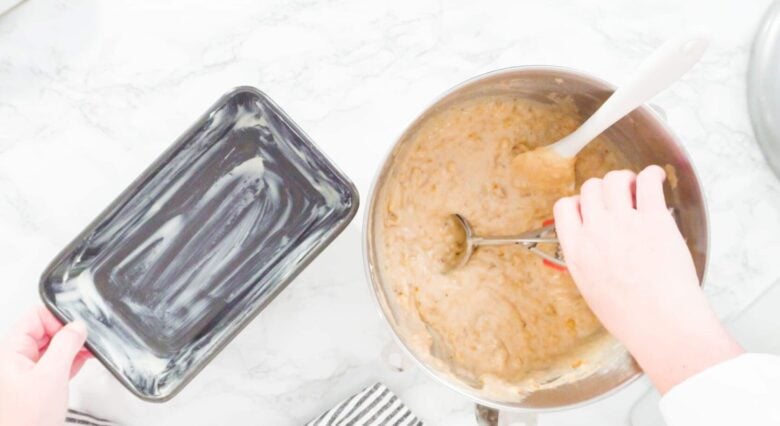 batter poured into loaf pan.