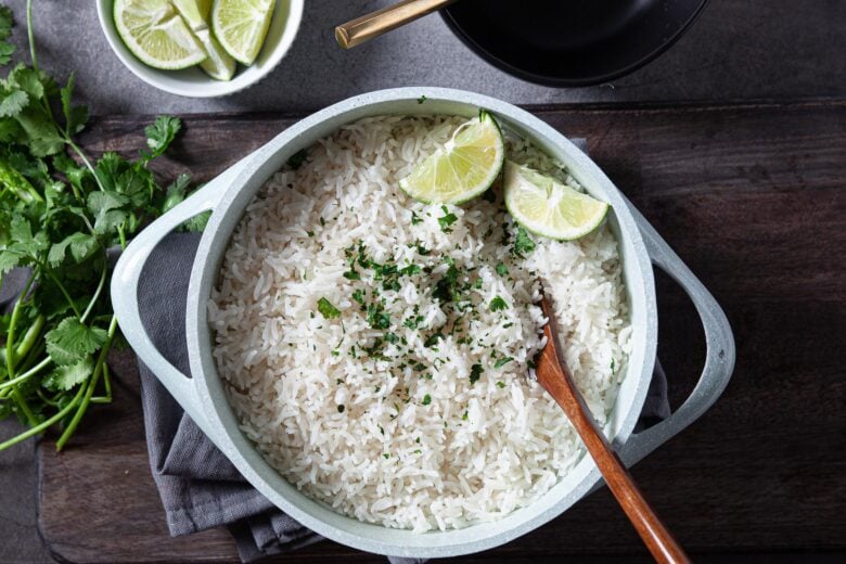 Cilantro Lime Rice in a pot