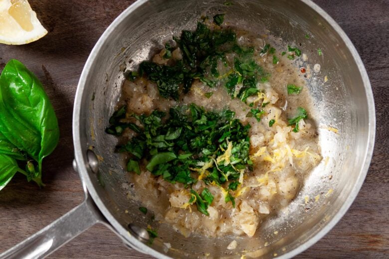 Barramundi lemon butter sauce in pan