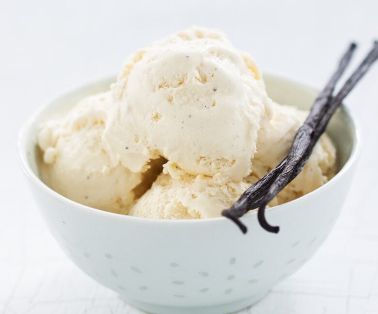 vanilla bean ice cream in a bowl