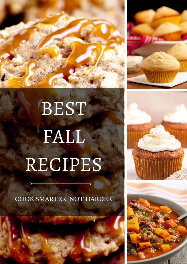 Collage of favorite fall recipes including apple and pumpkins