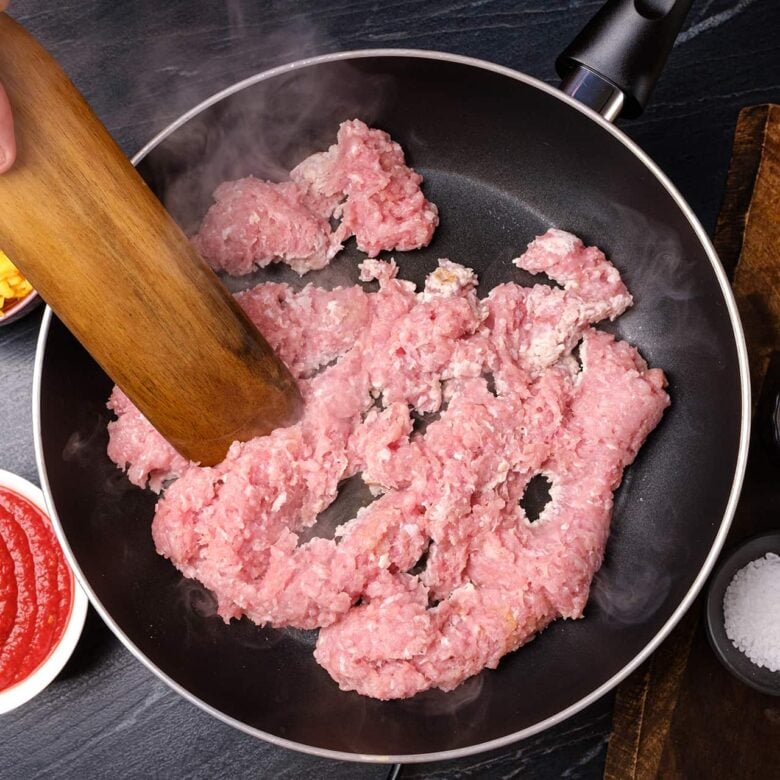 Ground Beef Cooking in a Pan.
