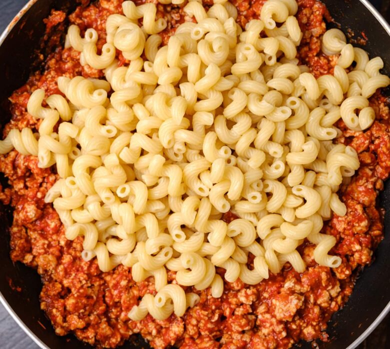 Chili Mac Sauce with Noodles.