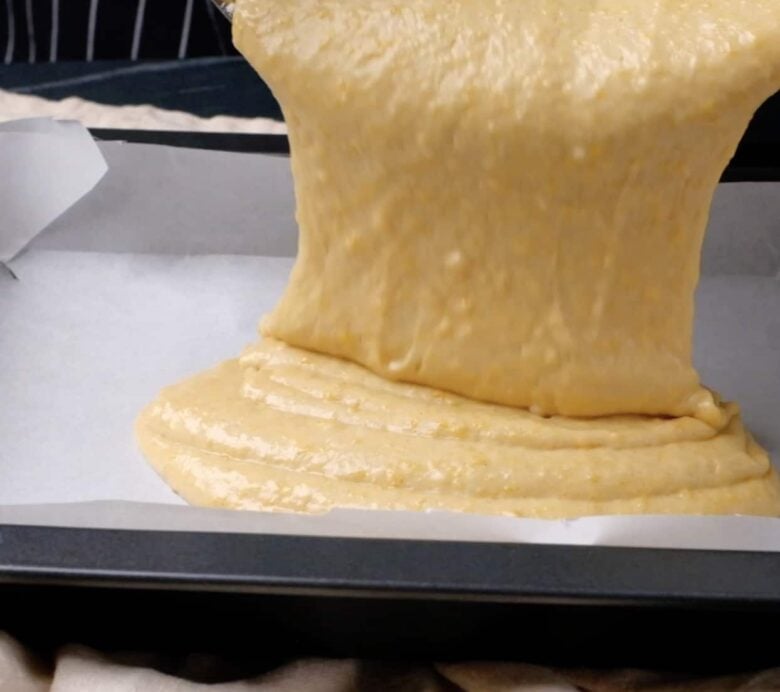 Pumpkin Bars Batter Poured into Pan.