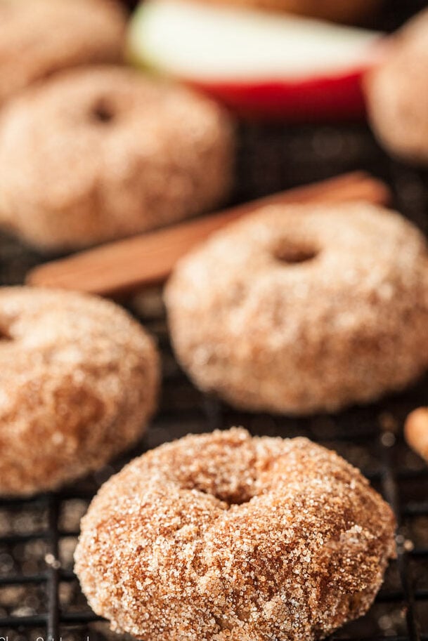 mini cinnamon apple baked donuts close up