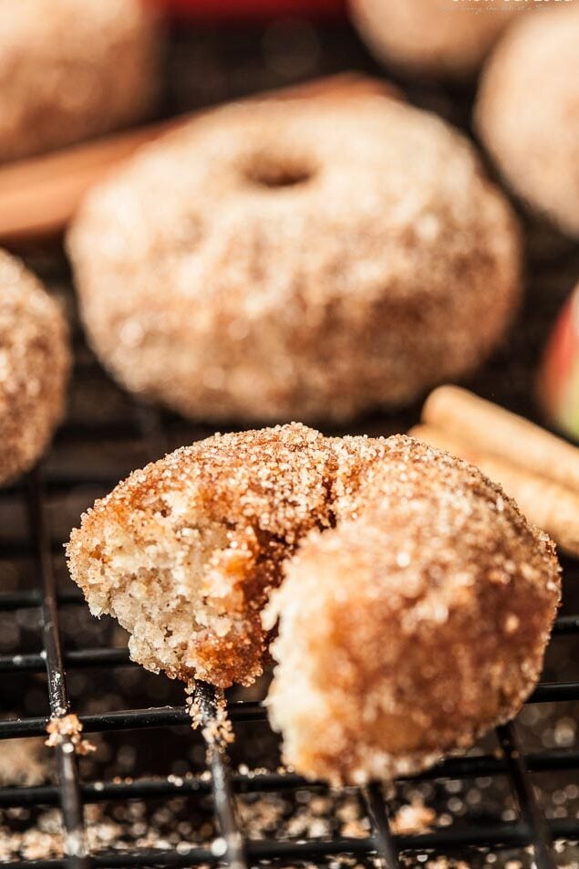cinnamon apple baked donuts showing inside texture