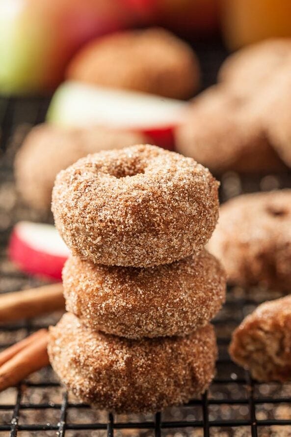 cinnamon apple baked donuts stacked