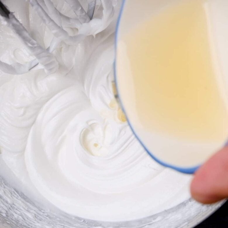 gelatin being poured into soft peaks.
