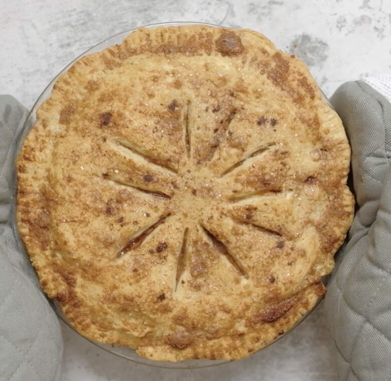 Apple pie out of the oven.