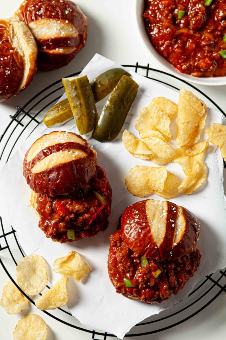 instant pot sloppy joes in buns with sides.