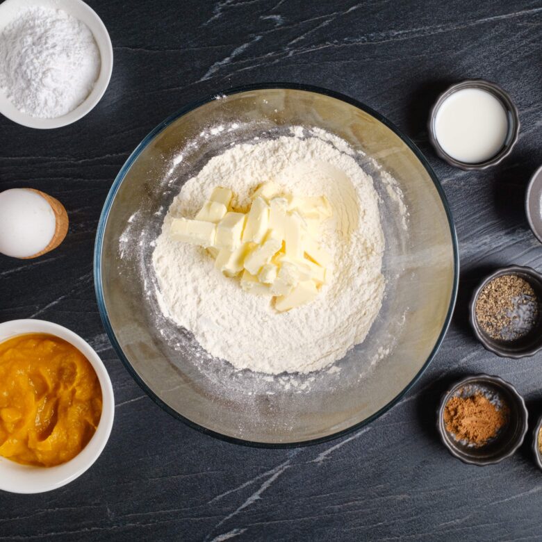 pumpkin pasties butter and flour in a bowl.