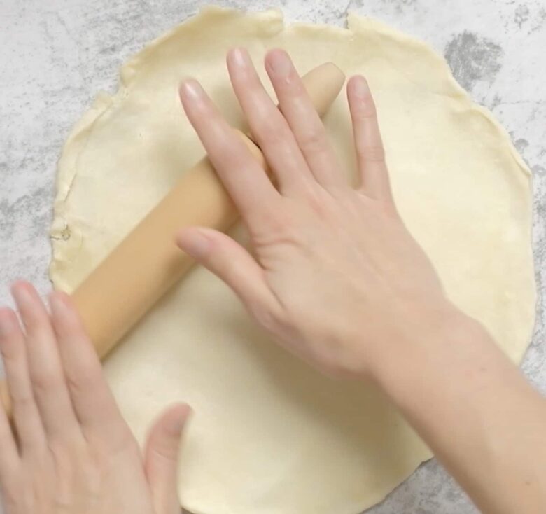 apple pie dough rolled out.