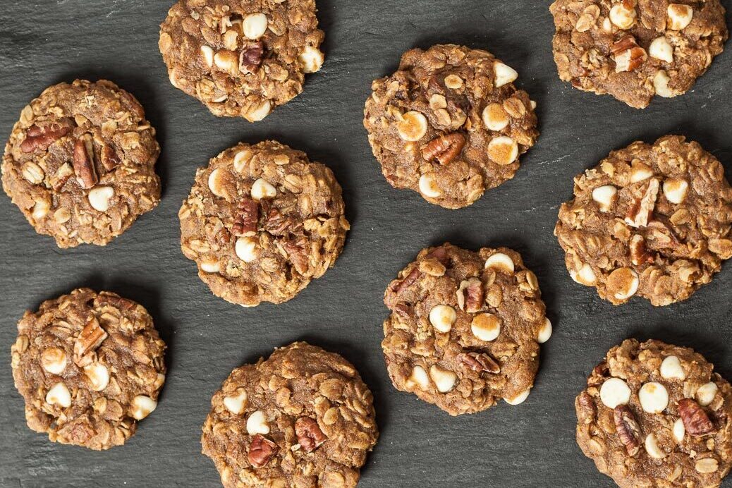 pumpkin oatmeal cookies on a platter.